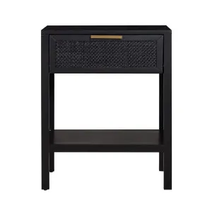 Santorini Hamptons Timber/Rattan Bedside Table Black by OneWorld Collection, a Bedside Tables for sale on Style Sourcebook