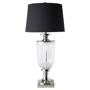 Bellevue Glass Nickel Lamp With Black Linen Shade by OneWorld Collection, a Table & Bedside Lamps for sale on Style Sourcebook