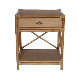 Cayman Rattan Hamptons One Drawer Bedside Table W/Shell Handle by OneWorld Collection, a Bedside Tables for sale on Style Sourcebook