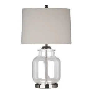 Regency Nickel and Glass Table Lamp with Natural Linen Shade by OneWorld Collection, a Table & Bedside Lamps for sale on Style Sourcebook