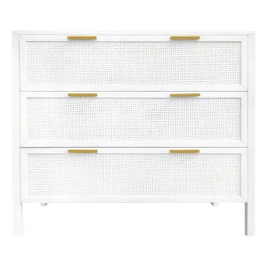 Santorini Hamptons 3 Drawer Timber/Rattan Dresser 100cm White by OneWorld Collection, a Dressers & Chests of Drawers for sale on Style Sourcebook