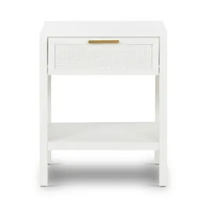 Santorini Hamptons Timber/Rattan Bedside Table White by OneWorld Collection, a Bedside Tables for sale on Style Sourcebook