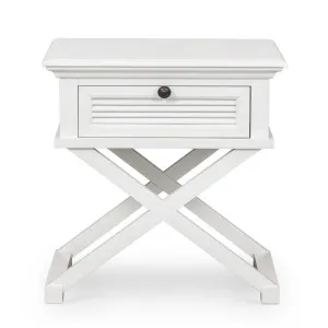 West Beach Cross Leg Hamptons Side Table W/Drawer White by OneWorld Collection, a Side Table for sale on Style Sourcebook