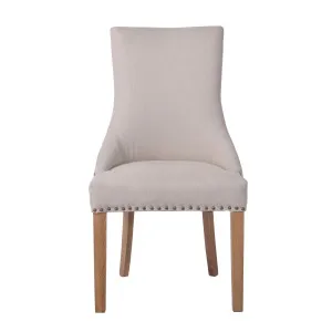 Bordeaux Studded Beige Oakwood Dining Chair by OneWorld Collection, a Dining Chairs for sale on Style Sourcebook