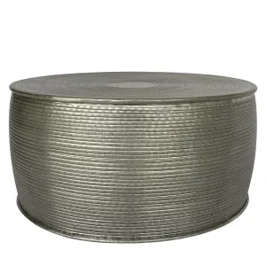 Silver Round Coffee Table with Line Detail 67cm by OneWorld Collection, a Coffee Table for sale on Style Sourcebook