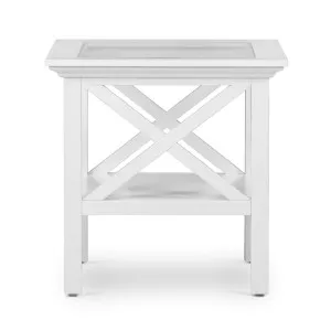 Sorrento Hamptons Square Side Table W/ Glass Top White by OneWorld Collection, a Side Table for sale on Style Sourcebook
