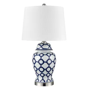 Lucca Small Blue & White Jar Shaped Lamp W/ Shade - Lamp Base & Shade by OneWorld Collection, a Table & Bedside Lamps for sale on Style Sourcebook