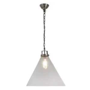 Heston 29cm Glass Pendant Nickel by OneWorld Collection, a Pendant Lighting for sale on Style Sourcebook