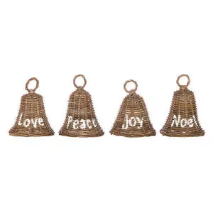 Set Of 4 Assort Rattan Christmas Bells by OneWorld Collection, a Christmas for sale on Style Sourcebook