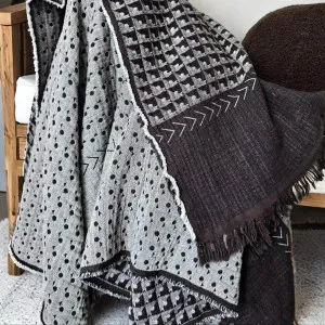 Aiyana Muslin Cotton Reversible Throw Blanket 150x200cm - Charcoal by null, a Throws for sale on Style Sourcebook