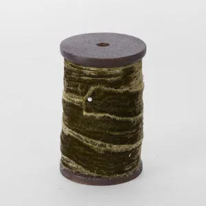 Frayed Velvet Ribbon Olive Green 30mm x 10m by Florabelle Living, a Christmas for sale on Style Sourcebook