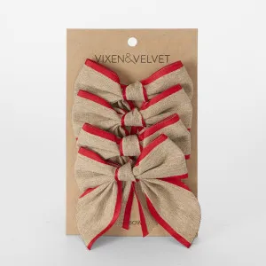 Jute Bows Red Trim w. Ties - Set of 4 by Florabelle Living, a Christmas for sale on Style Sourcebook
