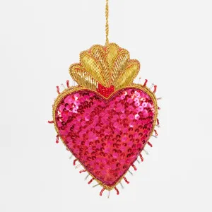 La Dolce Vita Fuchsia Sequin Heart Tree Decoration by Florabelle Living, a Christmas for sale on Style Sourcebook