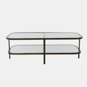 Lewis Brass Iron Glass & Mirror Coffee Table by Florabelle Living, a Coffee Table for sale on Style Sourcebook
