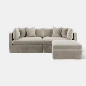 Marbella Modular 4 Seater Reversible Ottoman Chaise Sofa Natural W/White Piping by Florabelle Living, a Sofas for sale on Style Sourcebook