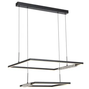 Telbix Zafra 2 Tier Tricolour LED Square Pendant with Crystals Black by Telbix, a Chandeliers for sale on Style Sourcebook