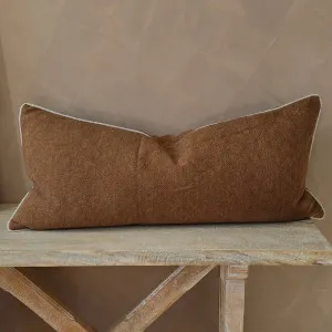RESTOCK AUGUST - Hailey Linen Chenille Cushion 40x90cm Long Lumbar - Terracotta with Natural Piping by null, a Cushions, Decorative Pillows for sale on Style Sourcebook