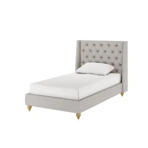 Vilania Single Linen Fabric Bed Frame with Buttons in Grey by Luxo Furniture, a Kids Beds & Bunks for sale on Style Sourcebook