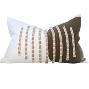 Maya Embroidery Linen Cushion 40x60cm Lumbar - Jute | White | Army Green by Macey & Moore, a Quilts & Bedspreads for sale on Style Sourcebook
