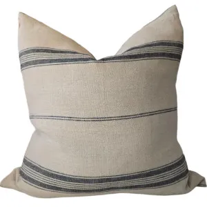 Campbell Heavy Weight Earthiness French Linen Striped Cushion 55cmx55cm - Natural | Black Striped by null, a Cushions, Decorative Pillows for sale on Style Sourcebook