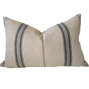 Campbell Heavy Weight Earthiness French Linen Striped Cushion  40x60cm Lumbar - Natural | Black Striped by null, a Cushions, Decorative Pillows for sale on Style Sourcebook
