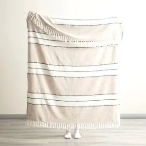 Renee Taylor Modena Stripe Stone Washed Yarn-Dyed Midnight Throw by null, a Throws for sale on Style Sourcebook