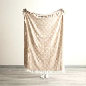 Renee Taylor Nevis Checkered Stone Washed Yarn-Dyed Nude Throw by null, a Throws for sale on Style Sourcebook