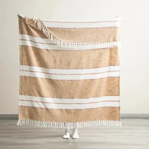 Renee Taylor Modena Stripe Stone Washed Yarn-Dyed Tan Throw by null, a Throws for sale on Style Sourcebook