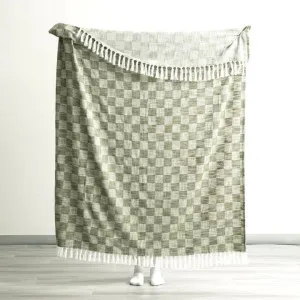 Renee Taylor Nevis Checkered Stone Washed Yarn-Dyed Jade Throw by null, a Throws for sale on Style Sourcebook