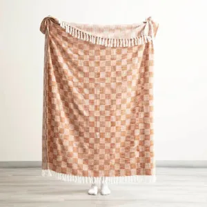 Renee Taylor Nevis Checkered Stone Washed Yarn-Dyed Terracotta Throw by null, a Throws for sale on Style Sourcebook