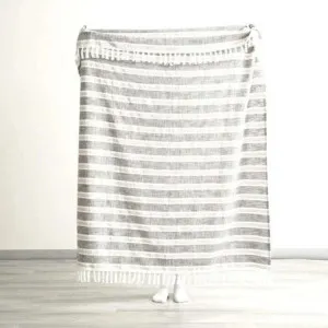 Renee Taylor Como Stripe Stone Washed Yarn-Dyed Onyx Throw by null, a Throws for sale on Style Sourcebook