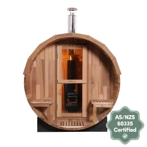 Luola 2 Person Red Cedar Outdoor Barrel Sauna & Wood Stove by Luxo Saunas, a Saunas for sale on Style Sourcebook