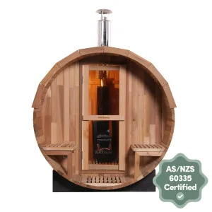 Luola 4 Person Red Cedar Outdoor Barrel Sauna & Wood Stove by Luxo Saunas, a Saunas for sale on Style Sourcebook