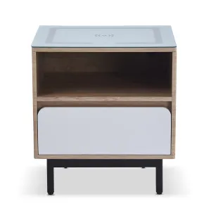 Zayn Smart Bedside with Wireless Charger in White & Natural by Luxo Furniture, a Bedside Tables for sale on Style Sourcebook