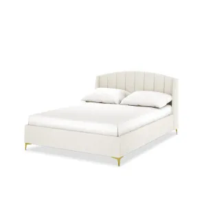 Lyra Velvet Bed Frame with Winged Headboard - White Cream by Luxo Furniture, a Beds & Bed Frames for sale on Style Sourcebook