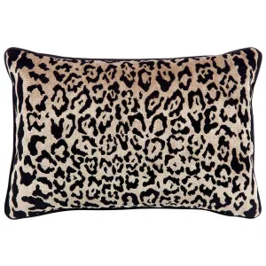 Serene Rectangle Feather Cushion - Leopard Chenille w Black Velvet by Cafe Lighting and Living, a Cushions, Decorative Pillows for sale on Style Sourcebook