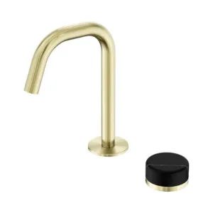 Nero Serenity Progressive Basin Mixer Edge Spout With Marquina Black Handle Brushed Gold by Nero Tapware, a Bathroom Taps & Mixers for sale on Style Sourcebook