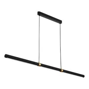 Calibo Aquila 1500mm Timber Tubular LED Linear Pendant with Brass Finish Collar Black Ash with Black by Calibo, a Pendant Lighting for sale on Style Sourcebook