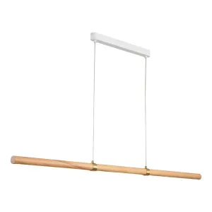 Calibo Aquila 2000mm Timber Tubular LED Linear Pendant with Brass Finish Collar Ash with White by Calibo, a Pendant Lighting for sale on Style Sourcebook