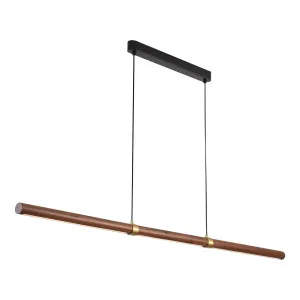 Calibo Aquila 1500mm Timber Tubular LED Linear Pendant with Brass Finish Collar Walnut with Black by Calibo, a Pendant Lighting for sale on Style Sourcebook