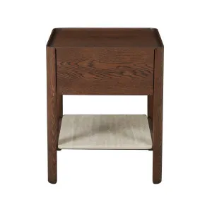 Tolv Tye Marble Bedside - Natural Travertine - Espresso Oak by null, a Bedside Tables for sale on Style Sourcebook