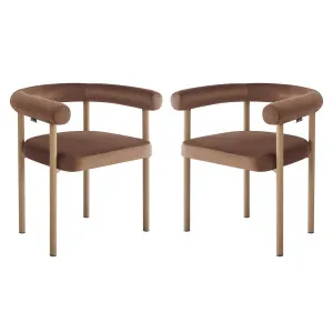 Ohio Velvet Dining Chair Set of 2 in Mocha Mousse & Oak by Luxo Furniture, a Dining Chairs for sale on Style Sourcebook