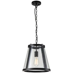 MDA Lighting Lauren Clear Seeded Glass Pendant in Black Iron Finish Medium by MDA Lighting, a Pendant Lighting for sale on Style Sourcebook