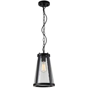 MDA Lighting Lauren Clear Seeded Glass Pendant in Black Iron Finish Small by MDA Lighting, a Pendant Lighting for sale on Style Sourcebook