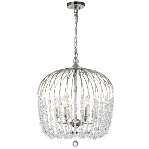MDA Lighting Evelyn 6 Light Sculpted Iron Chandelier with Draped Crystal Beads Nickel by MDA Lighting, a Chandeliers for sale on Style Sourcebook