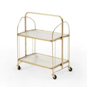 Gatsby Bar Cart Fluted Glass & Gold Metal Foldable Storage Shelf & Trolley by null, a Sideboards, Buffets & Trolleys for sale on Style Sourcebook