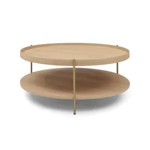 Cleo 90cm Round Coffee Table Ash With Storage Shelf Gold Legs by null, a Coffee Table for sale on Style Sourcebook