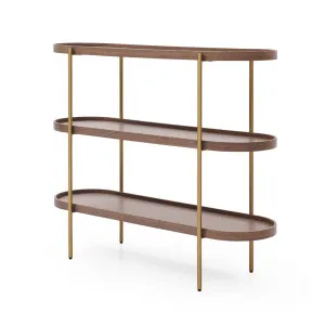 Cleo 3 Tier Shelf 120cm x 80cm Bookcase/Console Walnut & Gold Frame by Seek & Ramble, a Bookshelves for sale on Style Sourcebook