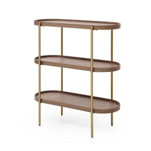 Cleo 3 Tier Shelf 90cm x 80cm Bookcase/Console Walnut Gold Frame by Seek & Ramble, a Bookshelves for sale on Style Sourcebook