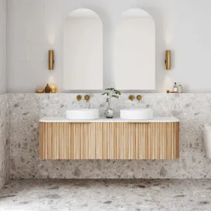 V-Groove Curved Wall Hung Vanity - Double Natural Oak by null, a Vanity Mirrors for sale on Style Sourcebook